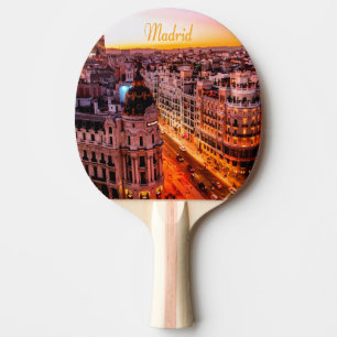 Madrid Spain Capitol City Skyline Ping Pong Paddle