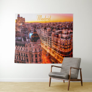 Madrid Spain Capitol City Skyline Tapestry