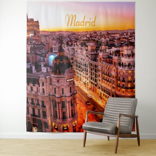 Madrid Spain Capitol City Skyline Tapestry