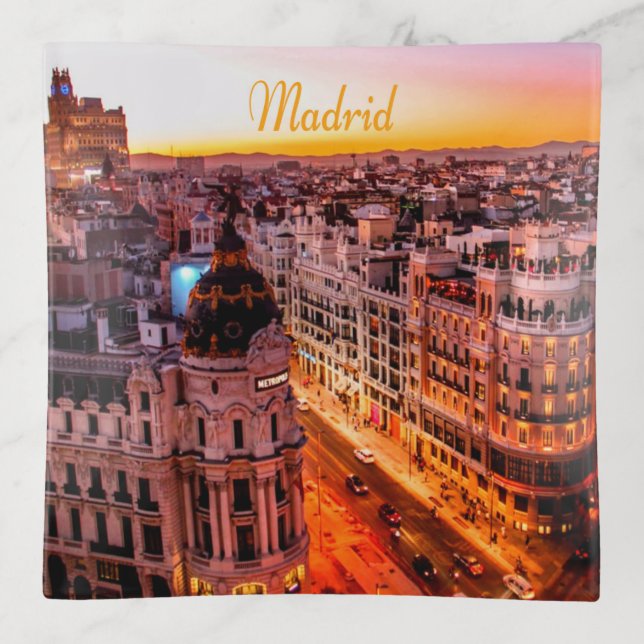 Madrid Spain Capitol City Skyline Trinket Tray (Front)
