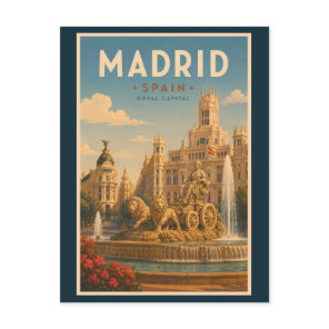 Madrid Spain Cibeles Fountain Illustration Travel  Postcard