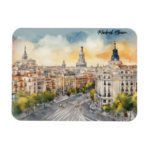 Madrid Spain City Silhouette Watercolor Painting Magnet