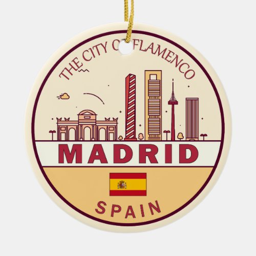 Madrid Spain City Skyline Emblem Ceramic Ornament