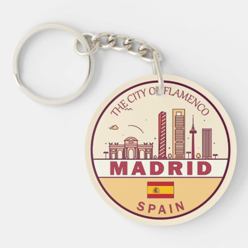 Madrid Spain City Skyline Emblem Keychain