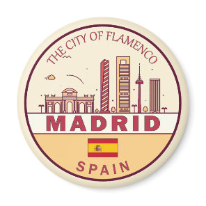 Madrid Spain City Skyline Emblem Magnet