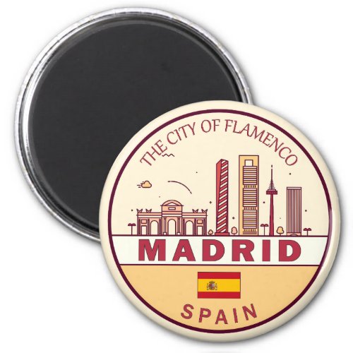 Madrid Spain City Skyline Emblem Magnet