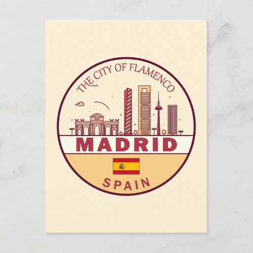 Madrid Spain City Skyline Emblem Postcard