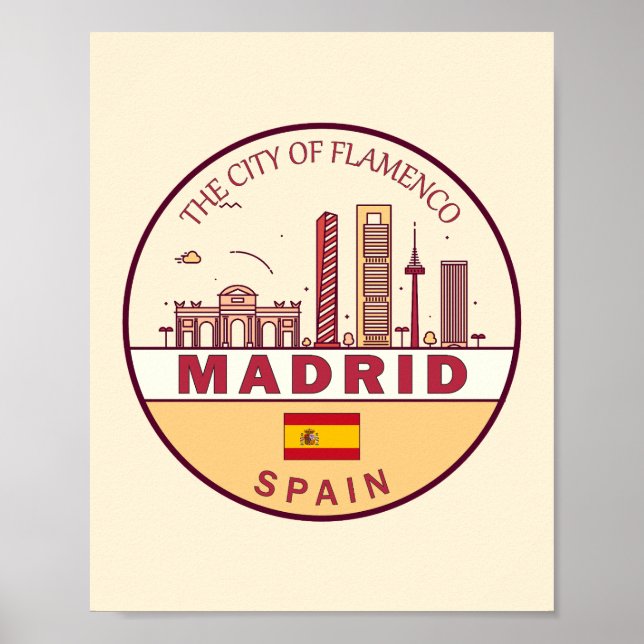 Madrid Spain City Skyline Emblem Poster (Front)