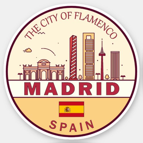 Madrid Spain City Skyline Emblem Sticker