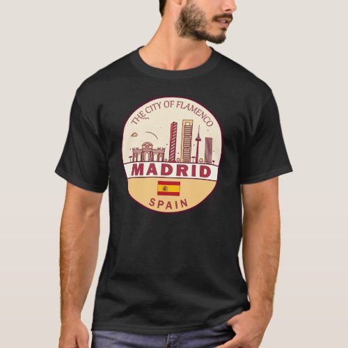 Madrid Spain City Skyline Emblem T_Shirt