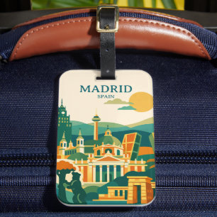 Madrid Spain City Skyline - Minimalist Retro City  Luggage Tag