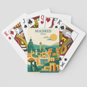Madrid Spain City Skyline - Minimalist Retro City  Poker Cards