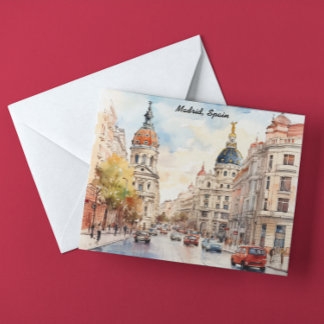 Madrid Spain City View Watercolor Painting Postcard