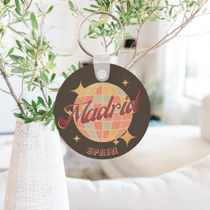 Madrid Spain Disco ball Retro Vintage Keychain