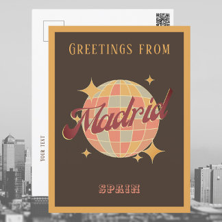 Madrid Spain Disco ball Retro Vintage Postcard