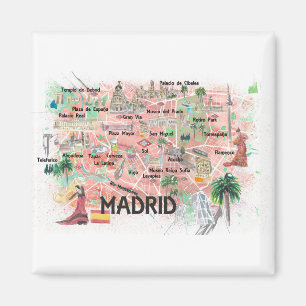 Madrid Spain Illustrated Map with Main Roads Magnet
