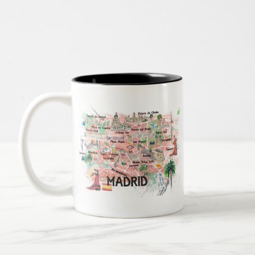 Madrid Spain Illustrated Map with Main Roads Two_Tone Coffee Mug