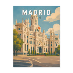 Madrid Spain Illustration Travel Art Vintage Postcard