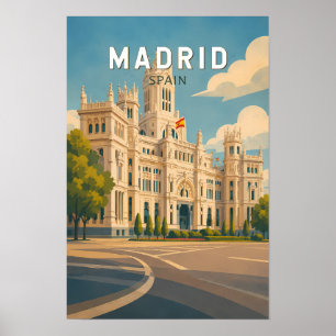 Madrid Spain Illustration Travel Art Vintage Poster