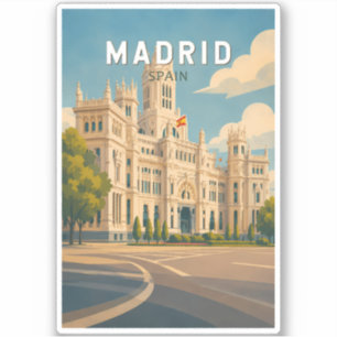 Madrid Spain Illustration Travel Art Vintage Sticker