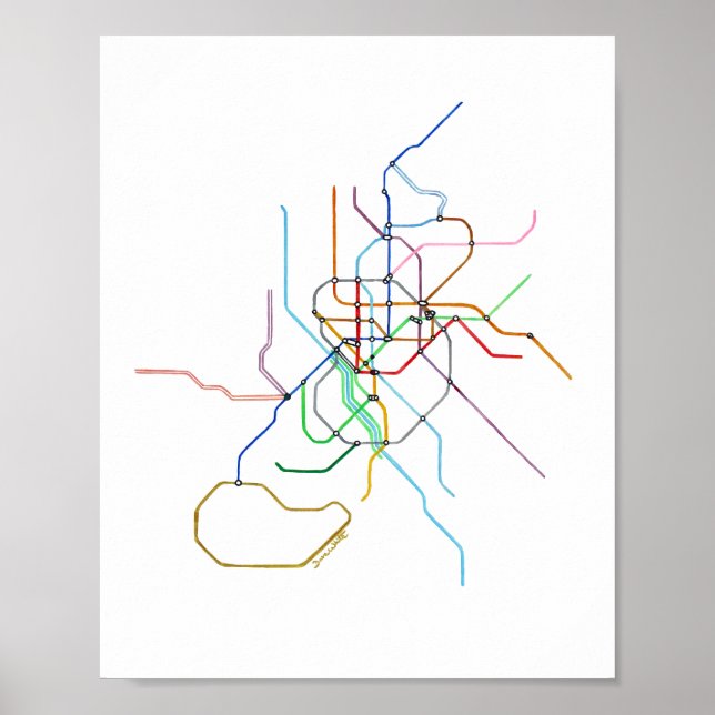 Madrid Spain Metro Map Art Print (Front)