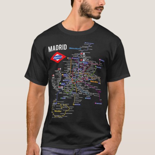 Madrid Spain Metro Subway Train Map Spanish Langua T_Shirt
