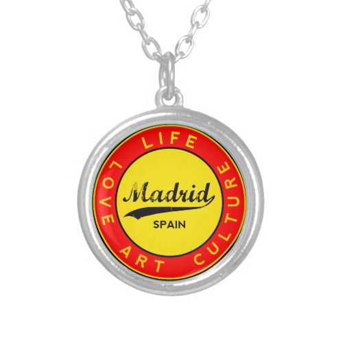 Madrid Spain red circle art Silver Plated Necklace