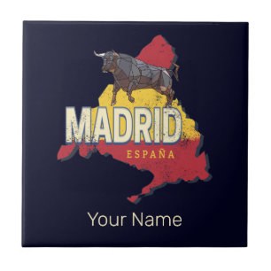 Madrid Spain Retro Region Map Vintage Bull Ceramic Tile