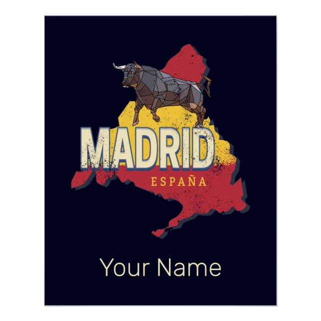 Madrid Spain Retro Region Map Vintage Bull Poster (Front)
