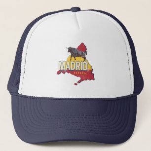 Madrid Spain Retro Region Map Vintage Bull Trucker Hat