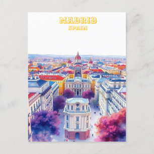 Madrid Spain Silhouette  Watercolor Painting Postcard