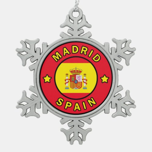 Madrid Spain Snowflake Pewter Christmas Ornament