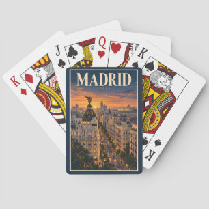 Madrid Spain Sunset Illustration Travel Art Retro Poker Cards