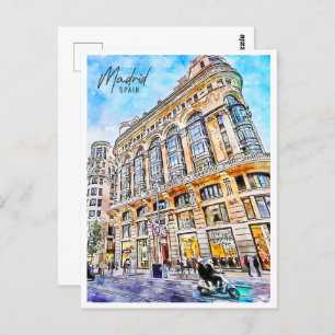 Madrid Spain Travel Place Watercolor Postcard