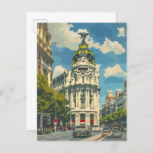 Madrid Spain Vintage Retro Travel Illustration Postcard