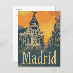 Madrid Spain Vintage Retro Travel Illustration Postcard