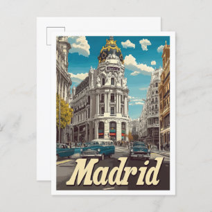 Madrid Spain Vintage Travel Illustration Postcard