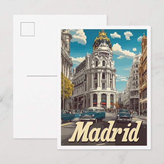 Madrid Spain Vintage Travel Illustration Postcard (Front/Back)