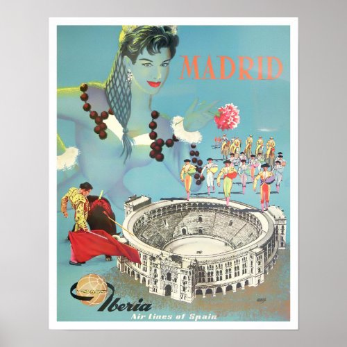 Madrid Spain vintage travel Poster