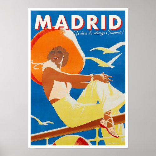 Madrid Spain vintage travel poster