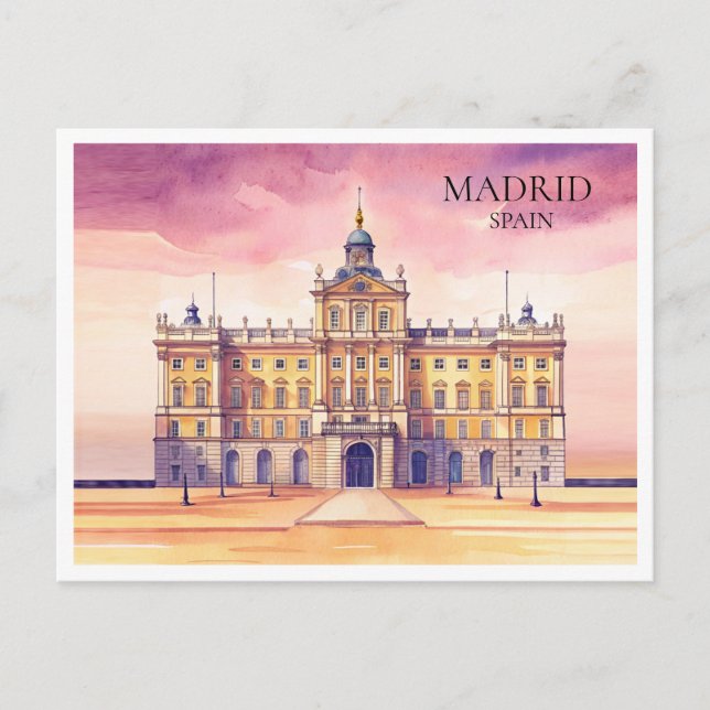 Madrid Spain Watercolor Cityscape Travel Postcard (Front)