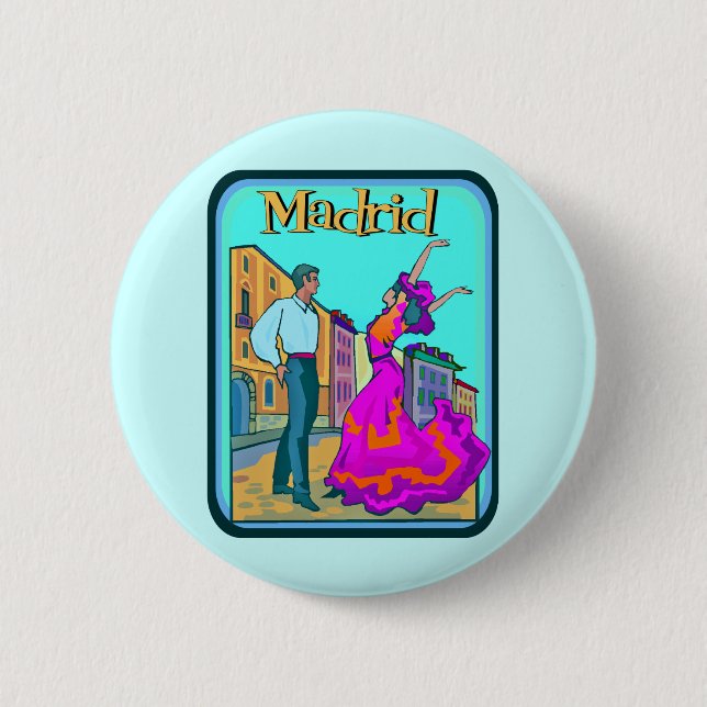 Madrid Travel Poster Pinback Button (Front)