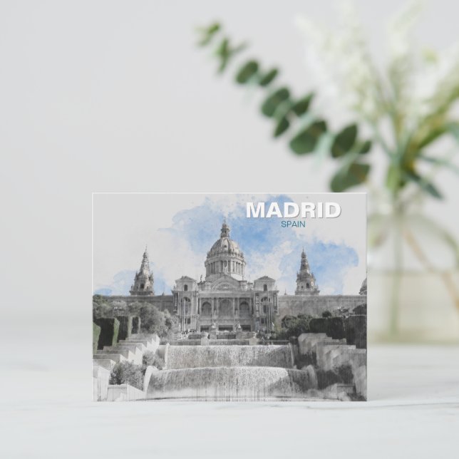 Madrid Travel Souvenir with City View Holiday Postcard (Standing Front)