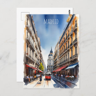 Madrid watercolor art postcard