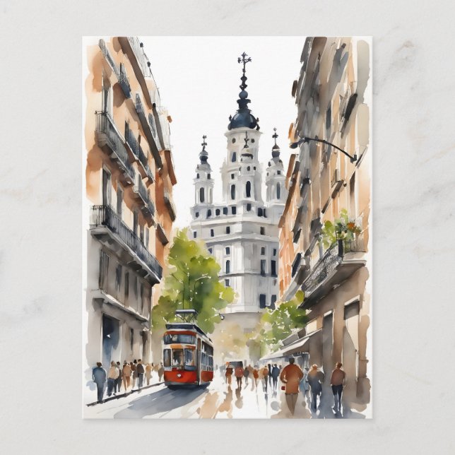 Madrid watercolor art postcard (Front)