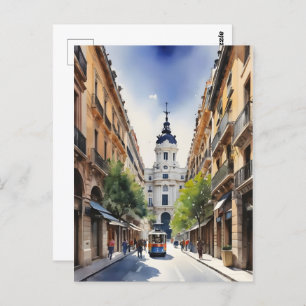 Madrid watercolor art postcard