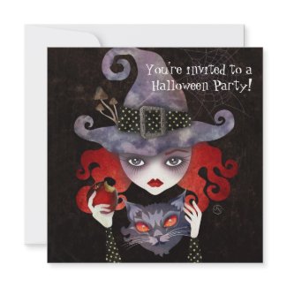 Maelba, the Red Witch Halloween Party Invitations invitation