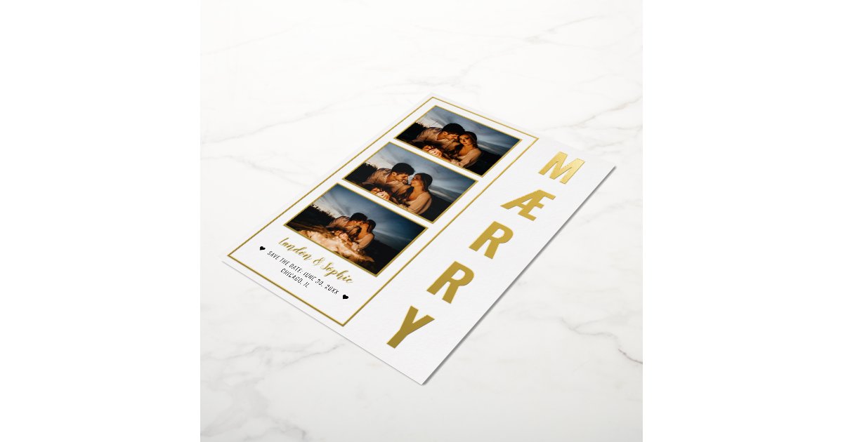 MÆRRY Save the Date Foil Holiday Photo Strip Card Zazzle