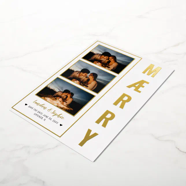 MÆRRY Save the Date Foil Holiday Photo Strip Card Zazzle