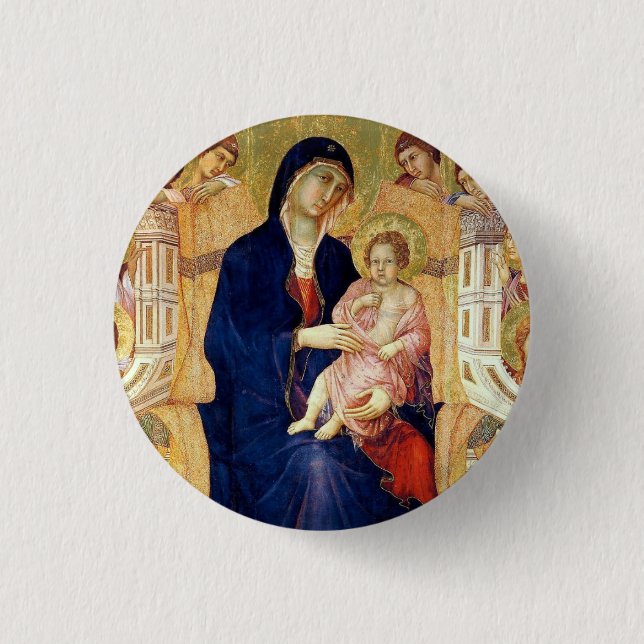 Maestà, detail of Madonna and Child on throne Button (Front)